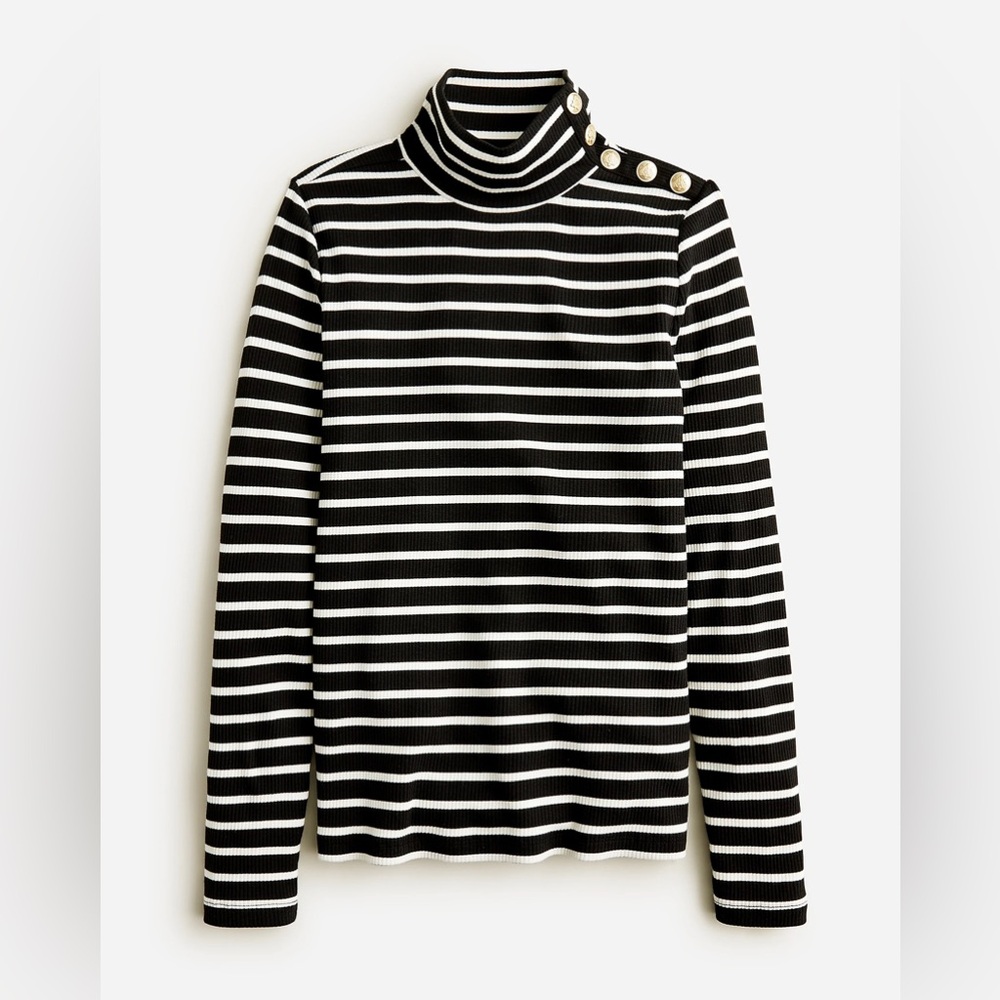 Vintage Rib Turtleneck with Buttons by J.Crew in Black and White Stripe Size XXL